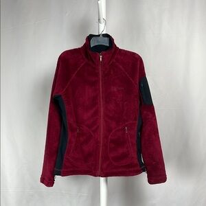 Columbia Burgundy Zip Up Plush Fleece Jacket Mock Neck Wine Red Coat Women’s L
